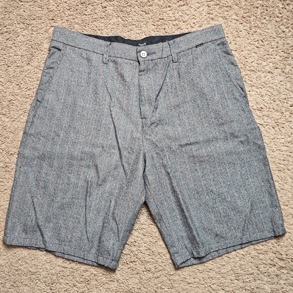 Hurley Other - Hurley Chino Shorts Mens 34 34x10 Gray Pinstripe Flat Front Polyester Blend